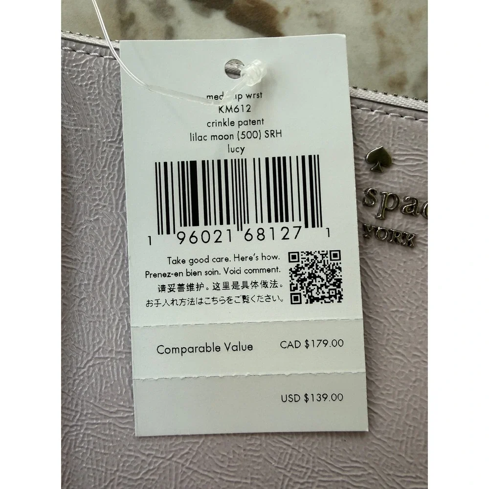 Kate Spade Lilac Moon Crinkle Patent Leather Lucy Medium Zip Wristlet KM612 NEW